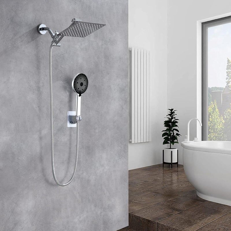 Ashwanth Shower Head,8”Rain Shower Head with Handheld Spray Combo with 11'' Angle Adjustable Extension Arm/Flow Regulator/Shower System,High Pressure Rainfall Shower Head Bathroom,Chrome - Image 2